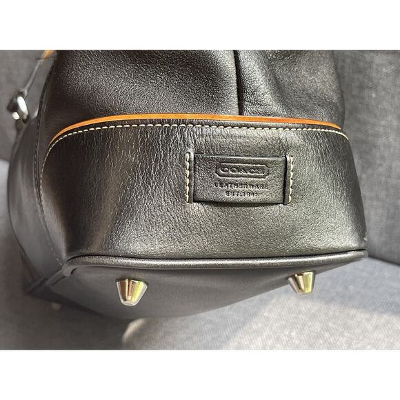 Vintage COACH Hampton 9268 Black Leather Tan Trim Carryall Satchel Y2k - Picture 16 of 16